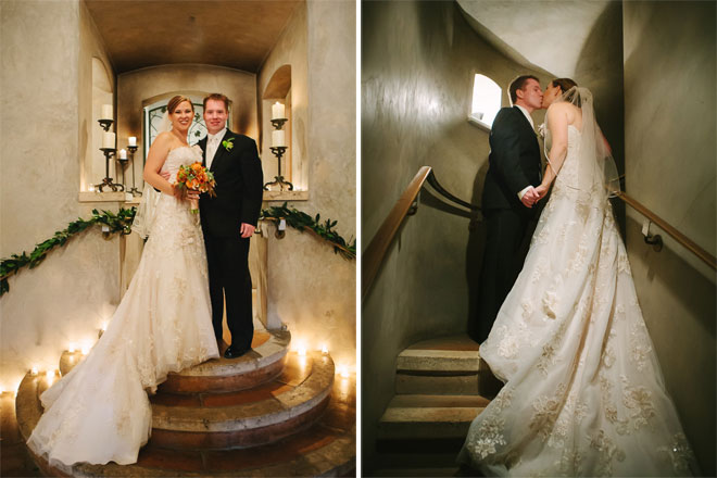 Bride and groom standing in wine cave of Viansa Winery in Sonoma